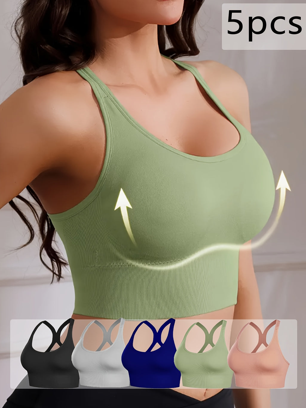 Women's X-Back Sports Bra 5-Pack – Wire-Free High Support Workout Bra with Removable Pads, Breathable Polyamide Fabric, Adjustable Straps for Yoga, Gym & Outdoor Activities, 10 Colors