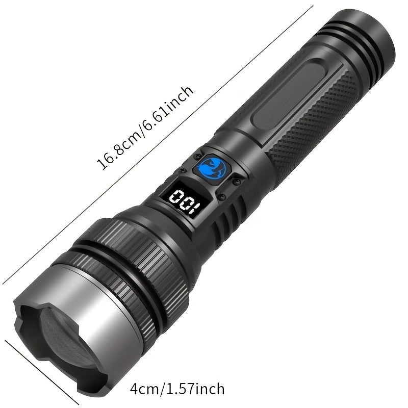 Rechargeable Tactical Flashlight High Lumens – Zoomable LED, LCD Display, USB Rechargeable, Waterproof, for Camping, Hiking, Fishing & Emergencies (1pc / 2pcs)