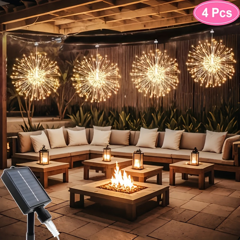 Solar Firework Lights Outdoor 240/360/450 LED Starburst Sphere Hanging Lights - IP65 Waterproof 8 Modes Copper Wire Fairy Lights - Garden Patio Tree Umbrella Tent Decoration Warm White Multicolor