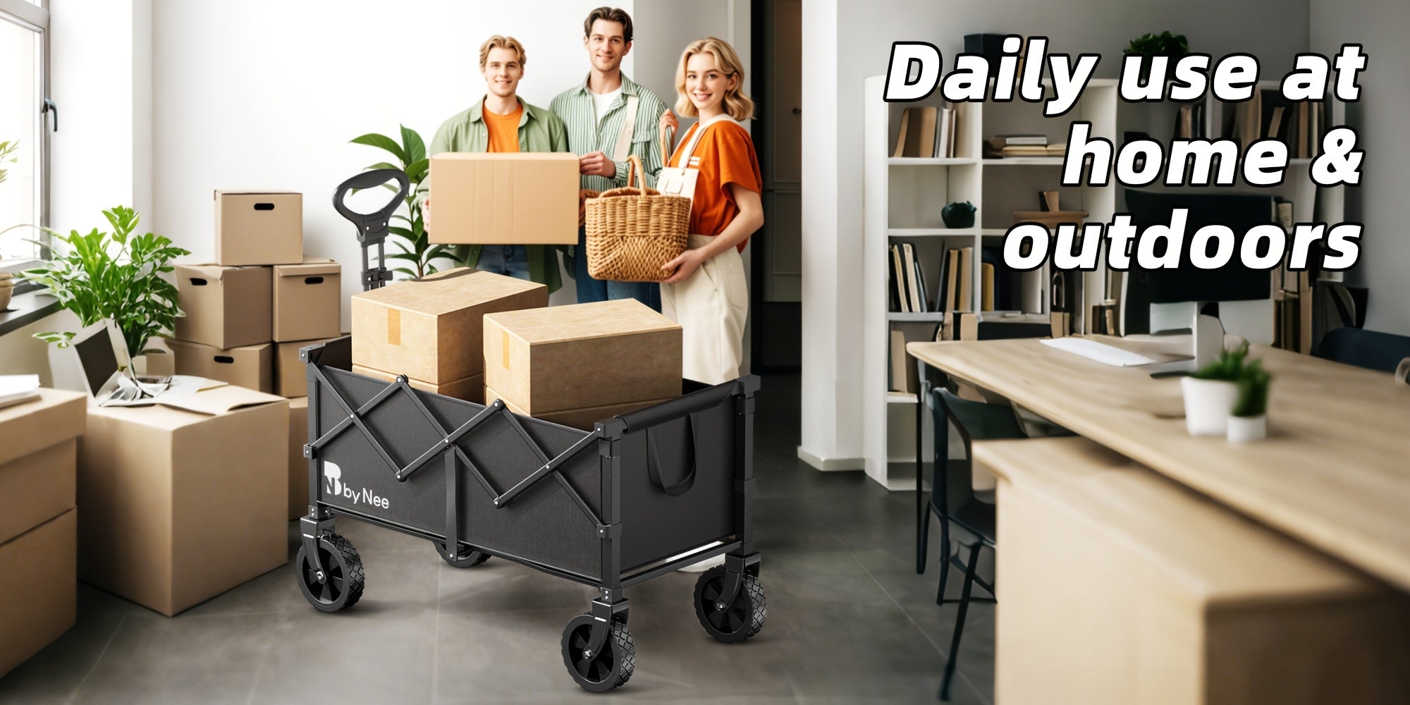 Collapsible Folding Wagon Cart Heavy Duty 450-650LBS – All Terrain Foldable Utility Wagon for Camping Beach Gardening Grocery Shopping Fishing, Large Capacity, Black