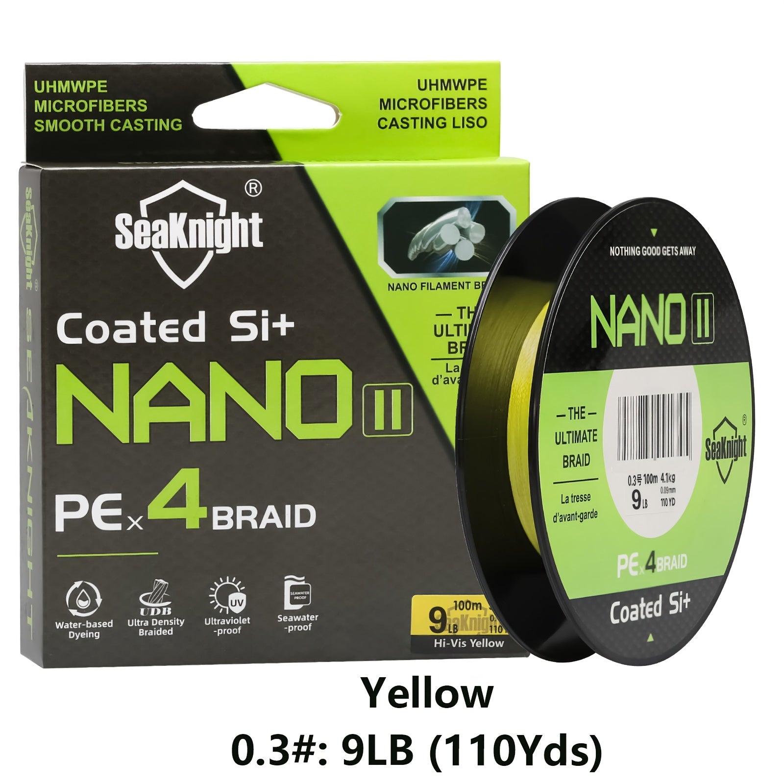 PE Braided Fishing Line 4-Strand – Ultra-Strong UHMWPE Zero Stretch Smooth Casting Line for Bass Trout Catfish Freshwater Saltwater Fishing – Low-Vis Green, Hi-Vis Green & Yellow – 7–15LB 110 & 327 Yds