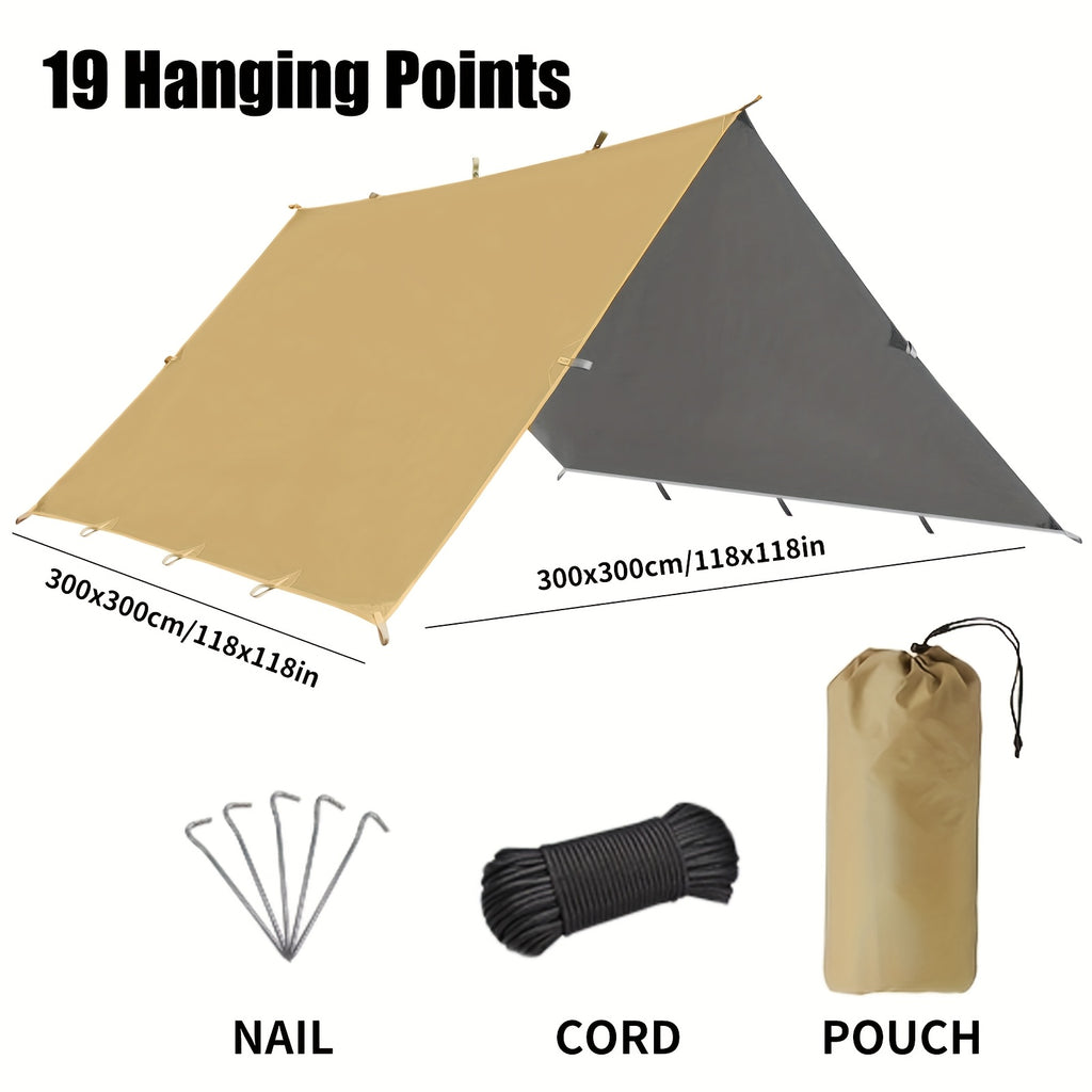 Multifunctional Waterproof Camping Tarp 6 Person – 19 Tethering Points Survival Tarpaulin, Rain Fly, Sunshade & Hammock Tent for Hiking, Backpacking, Cycling & All-Season Outdoor Use