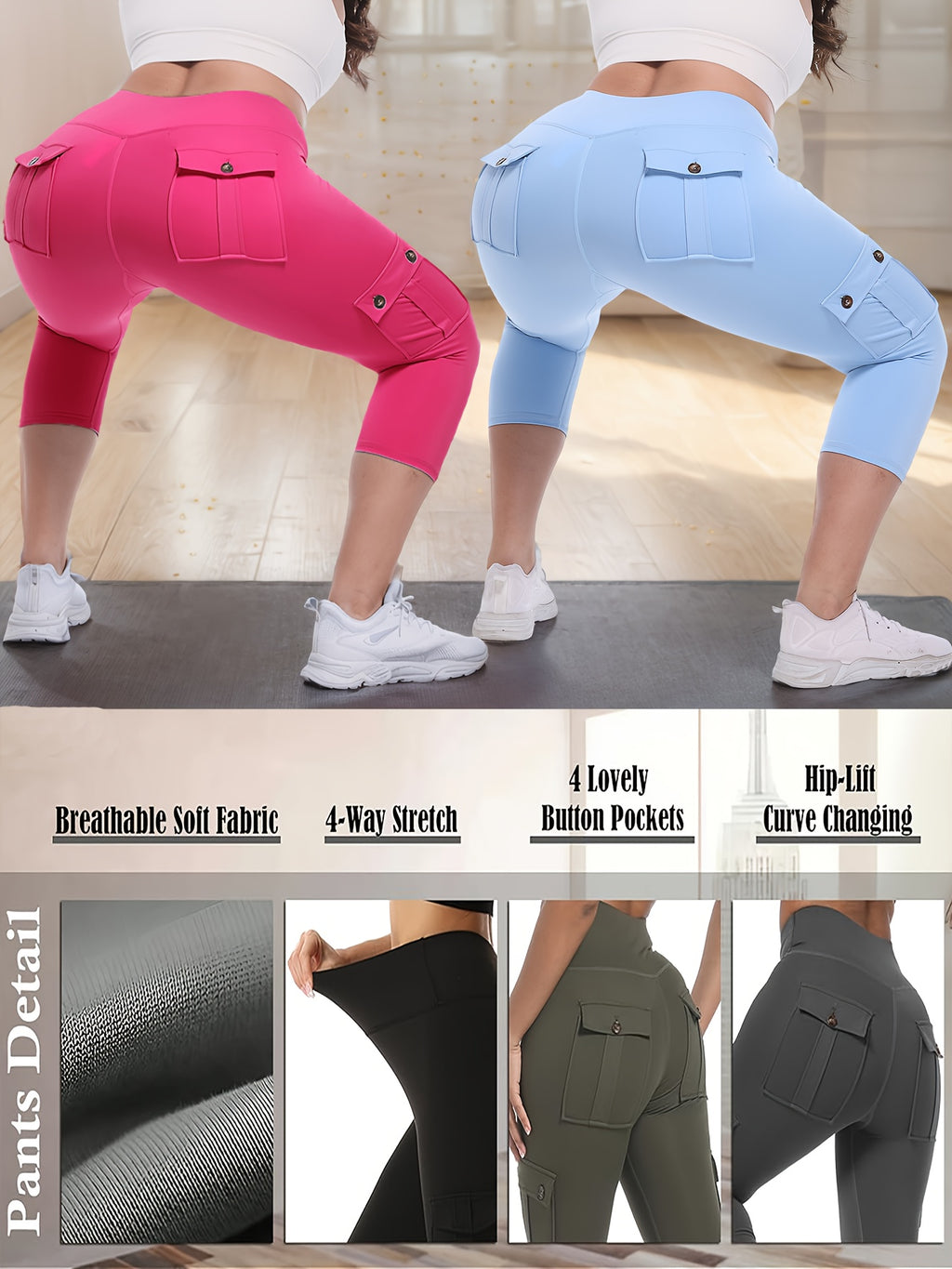 2pcs Capri Leggings Set Women High Waist Butt Lifting Yoga Workout Pants Tummy Control 4-Way Stretch Activewear S-XXL