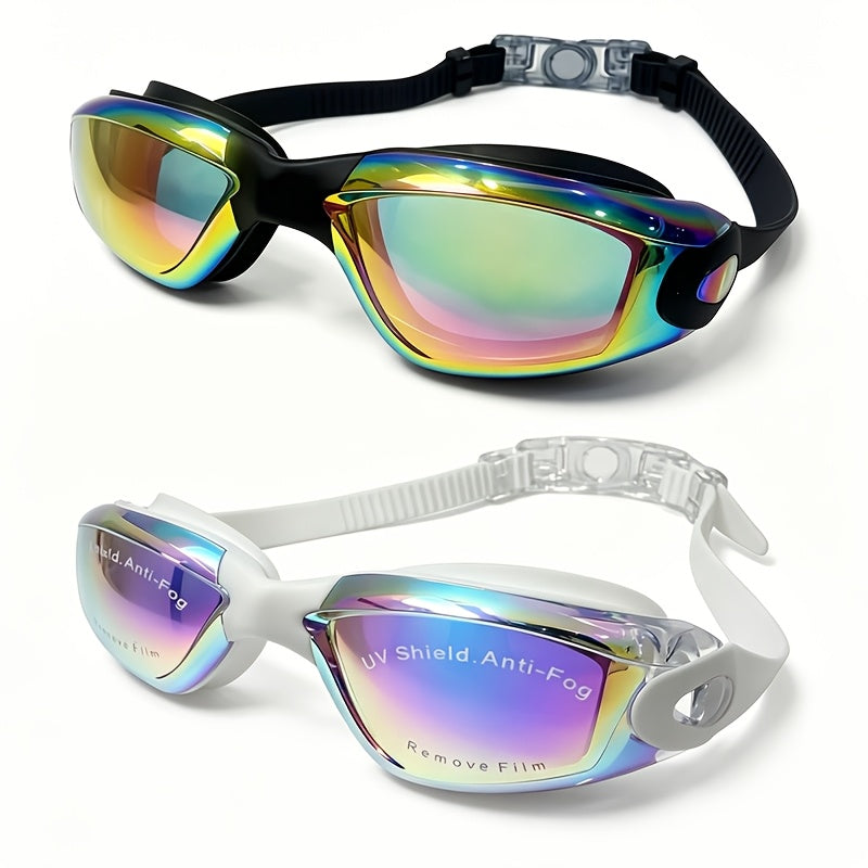 2-Pack HD Swim Goggles Gold-Plated Lens Anti-Fog Anti-Leak with Adjustable Strap & Earplugs - Professional Clear Vision Pool Goggles for Beginners, Daily Training, Men & Women (Black/White or Blue/Red)