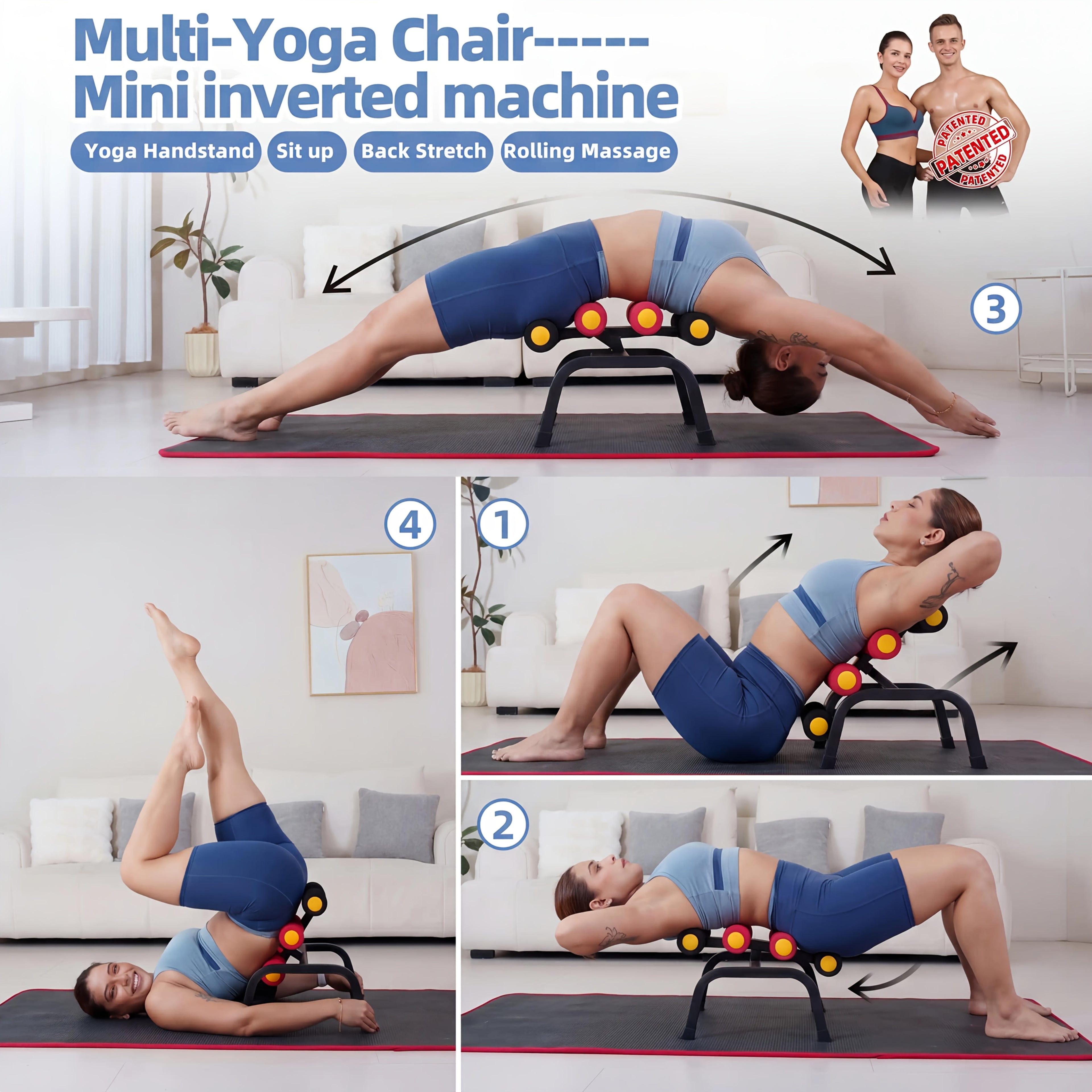 Mini Inversion Table Back Stretching Machine – Ab Trainer Handstand Training Yoga Home Gym Equipment for Back Pain Relief Core Strength Full Body Workout – Compact Space-Saving Design