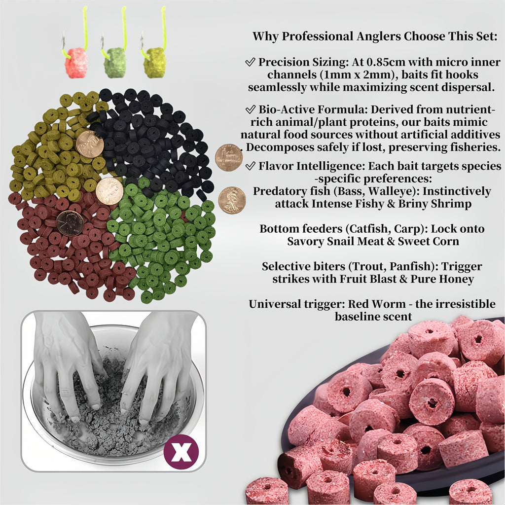 Red Worm Pellets Fishing Bait 7 Packs/Box – Hollow Carp Bait & Catfish Bait for Freshwater Fishing, High-Attraction Worm Scent Pellets for Bass, Trout & Bottom Feeders