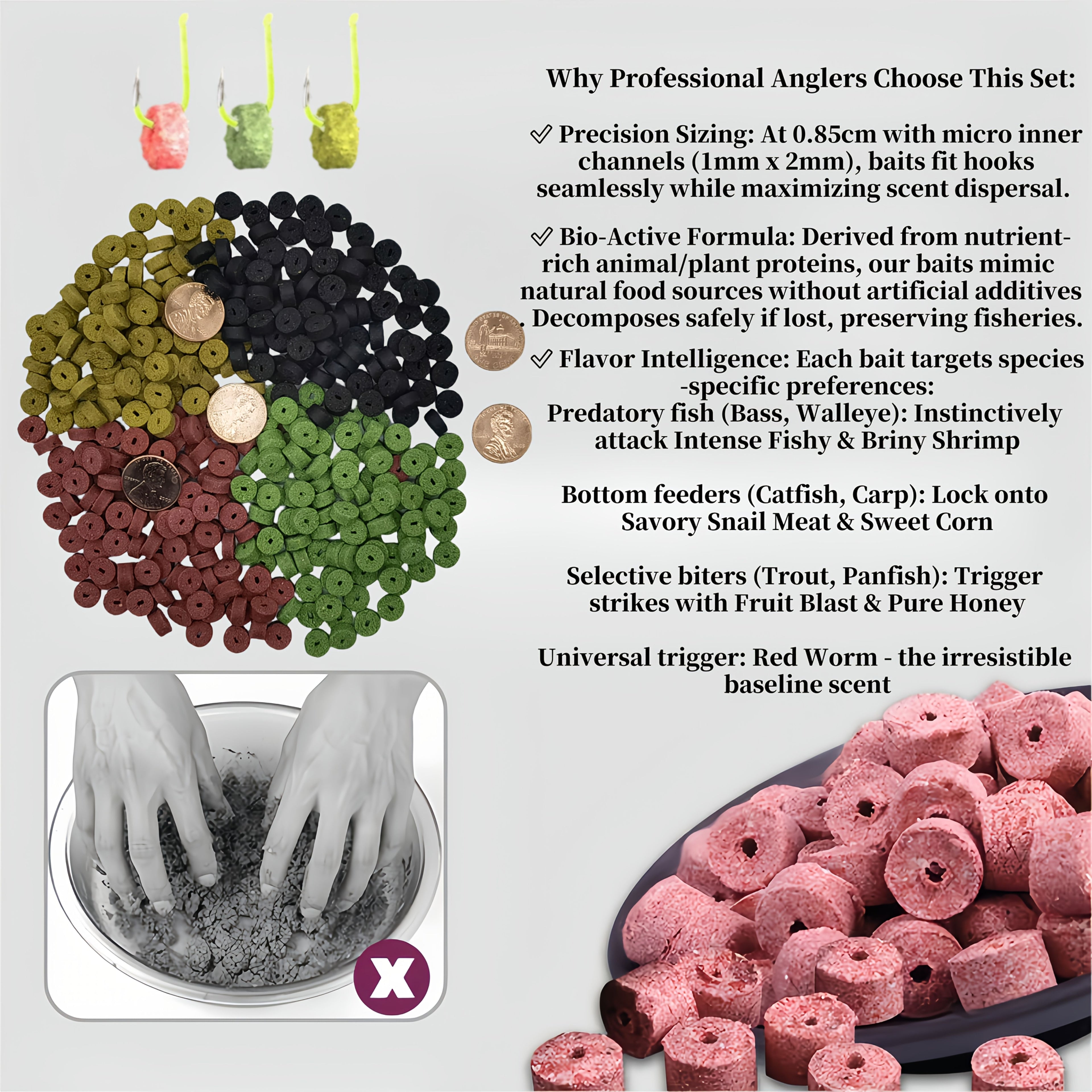 Red Worm Pellets Fishing Bait 7 Packs/Box – Hollow Carp Bait & Catfish Bait for Freshwater Fishing, High-Attraction Worm Scent Pellets for Bass, Trout & Bottom Feeders