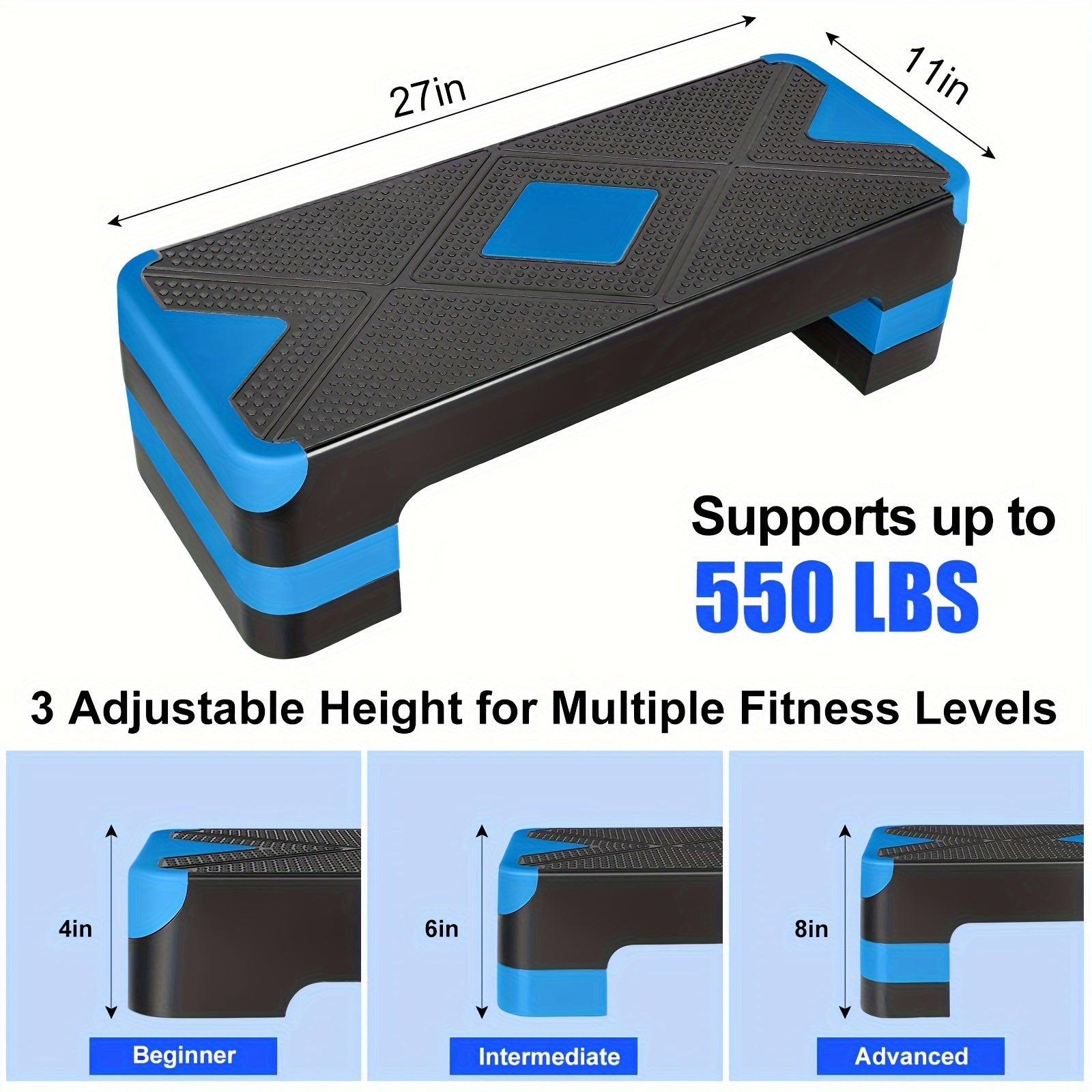 Aerobic Step Platform Adjustable Height 4-6-8 Inch Non-Slip Workout Stepper – Home Gym Cardio Fitness Trainer for Beginners & Advanced Men Women