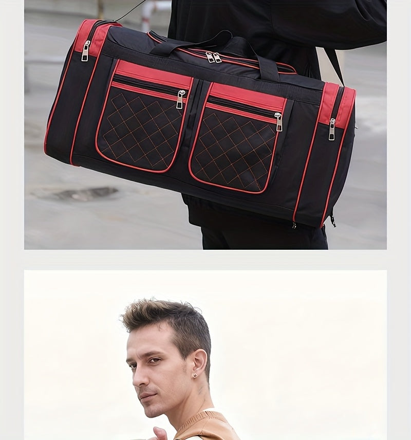 Large Capacity Duffel Bag Heavy Duty – Multi-Pocket Gym Travel Camping Outdoor Bag with Adjustable Strap for Men Women Black Blue Red