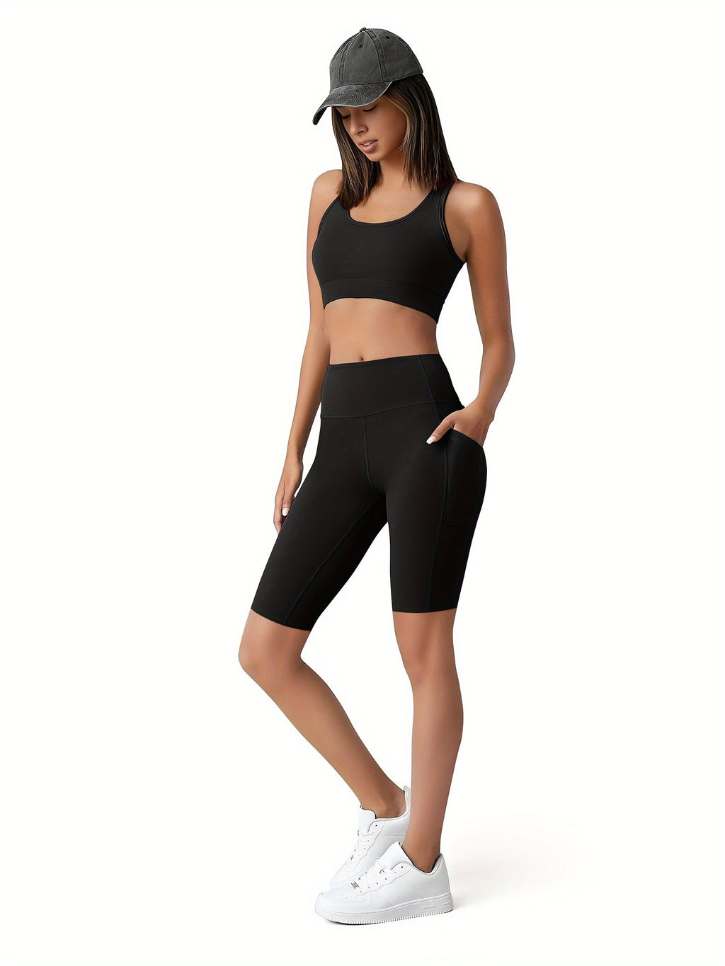 Women's High-Waist Biker Shorts with Pocket – Tummy Control High-Stretch Polyester, XS-XXL, for Gym Workout Yoga Cheerleading Athletic