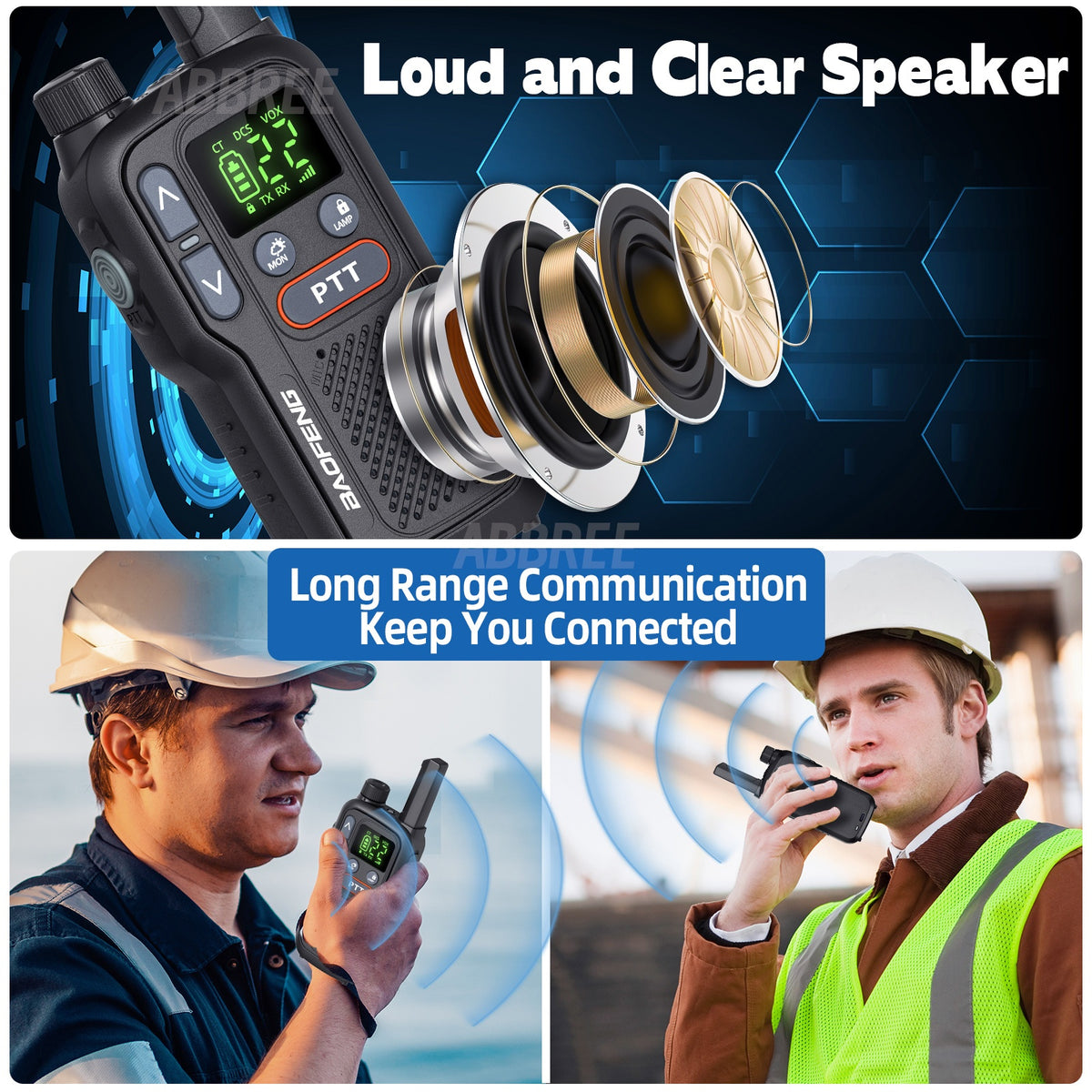 Long Range Walkie Talkies for Adults BF-T18 FRS Two Way Radio Rechargeable 1500mAh USB-C NOAA VOX LED Flashlight Hiking Camping