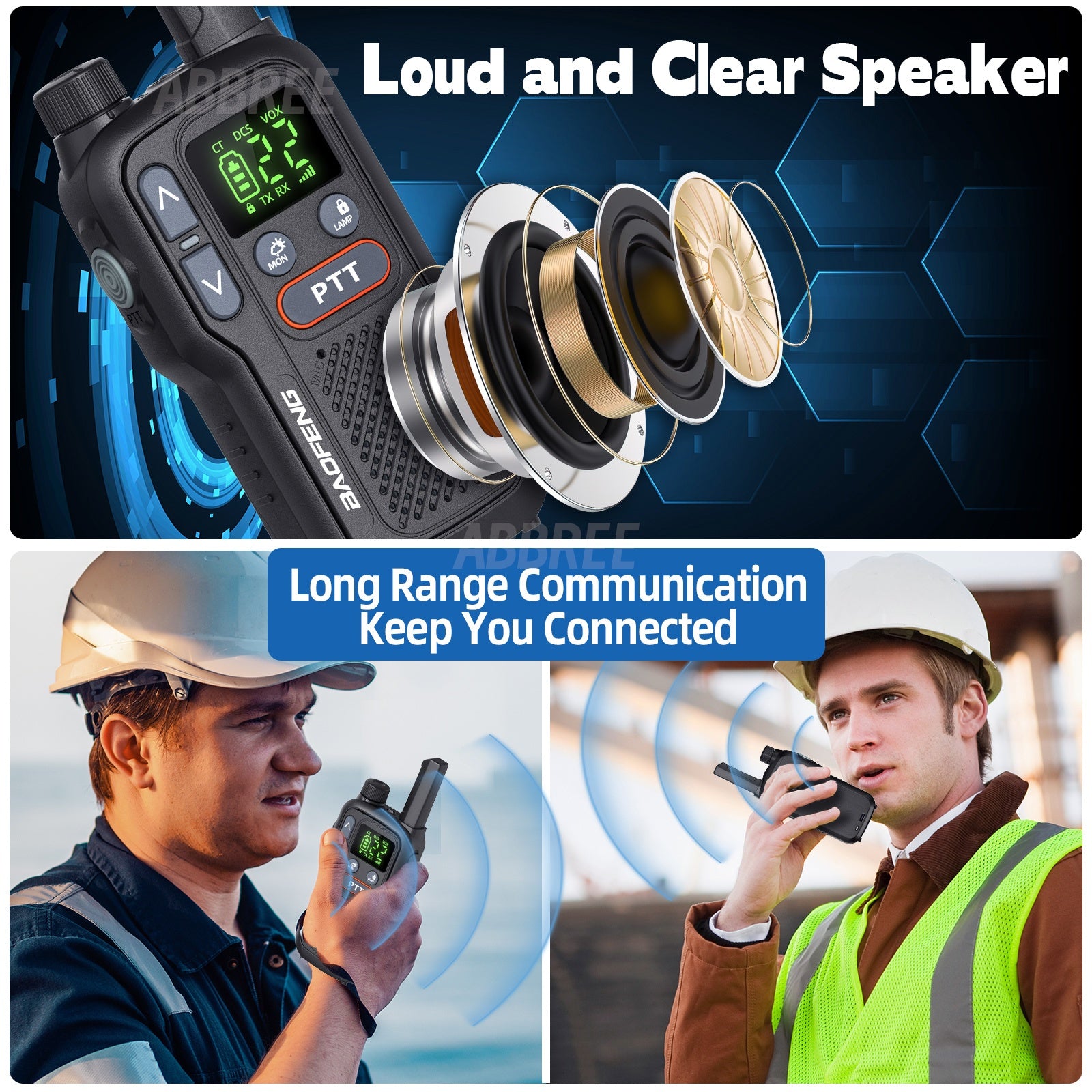 Long Range Walkie Talkies for Adults BF-T18 FRS Two Way Radio Rechargeable 1500mAh USB-C NOAA VOX LED Flashlight Hiking Camping