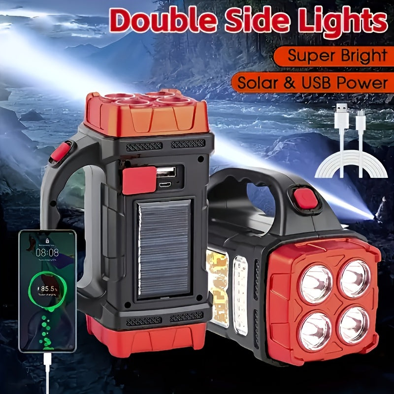 2-Pack Solar LED Flashlights Rechargeable USB-C Fast Charging High Lumen Tactical Flashlight Outdoor Camping Hunting Emergency Survival