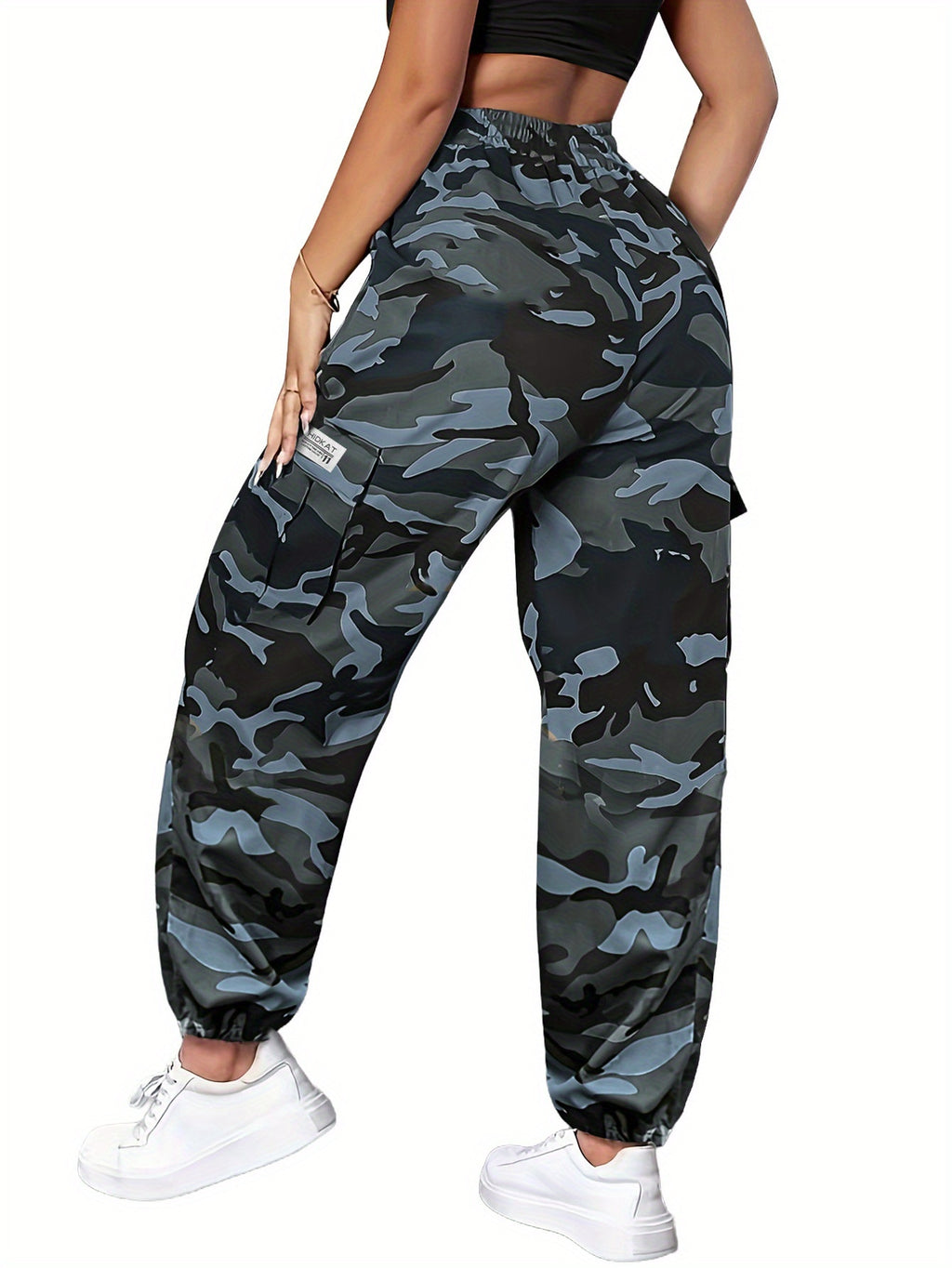 Women's Camo Cargo Pants Lightweight Breathable Hiking Camping Outdoor Long Pants Elastic Waistband Camouflage Trousers Summer Travel Casual Wear XS-XXL