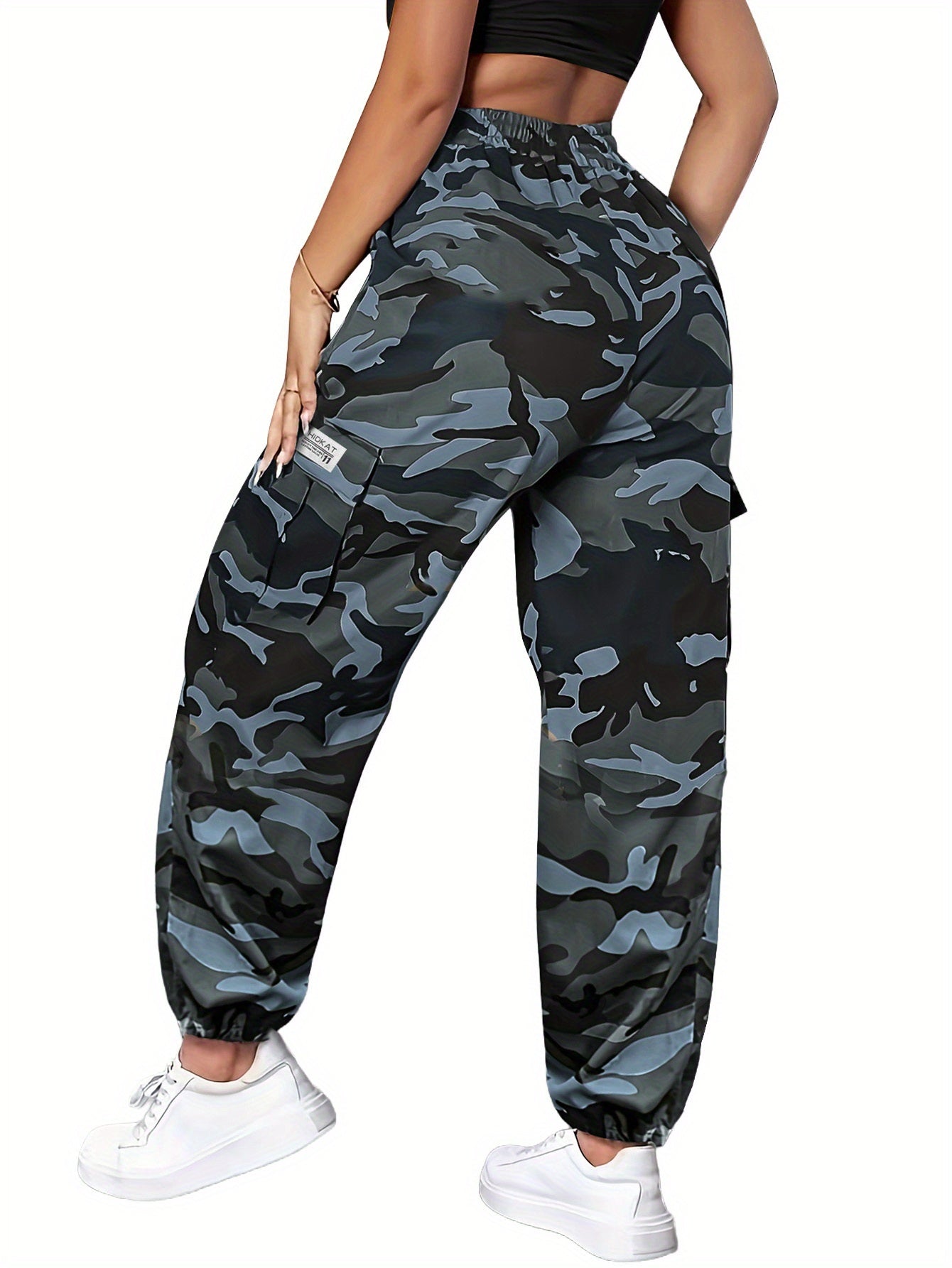 Women's Camo Cargo Pants Lightweight Breathable Hiking Camping Outdoor Long Pants Elastic Waistband Camouflage Trousers Summer Travel Casual Wear XS-XXL