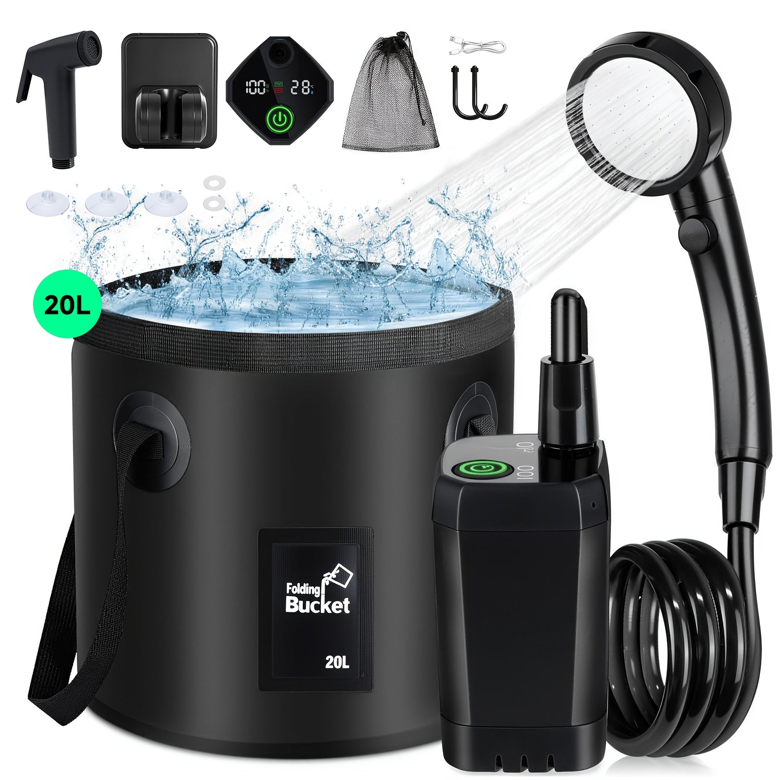 Portable Camping Shower 6000mAh Rechargeable Pump – IPX7 Waterproof, 4 Spray Modes, Outdoor Shower Kit for Camping Hiking Beach Pet Car Washing, Gift for Outdoors Lovers