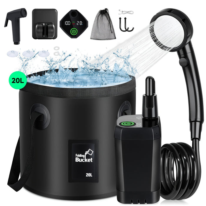 Portable Camping Shower 6000mAh Rechargeable Pump – IPX7 Waterproof, 4 Spray Modes, Outdoor Shower Kit for Camping Hiking Beach Pet Car Washing, Gift for Outdoors Lovers