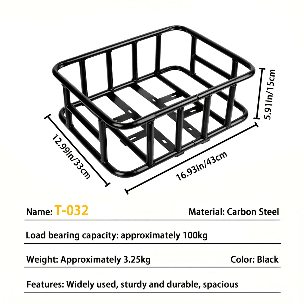 Rear Bike Basket Heavy Duty Iron Large Removable Folding, Bicycle Rear Mount Basket for Most Bikes & Ebikes, Black Frame Cargo Basket for Groceries Vegetables Pets, Commuter Cycling Accessory