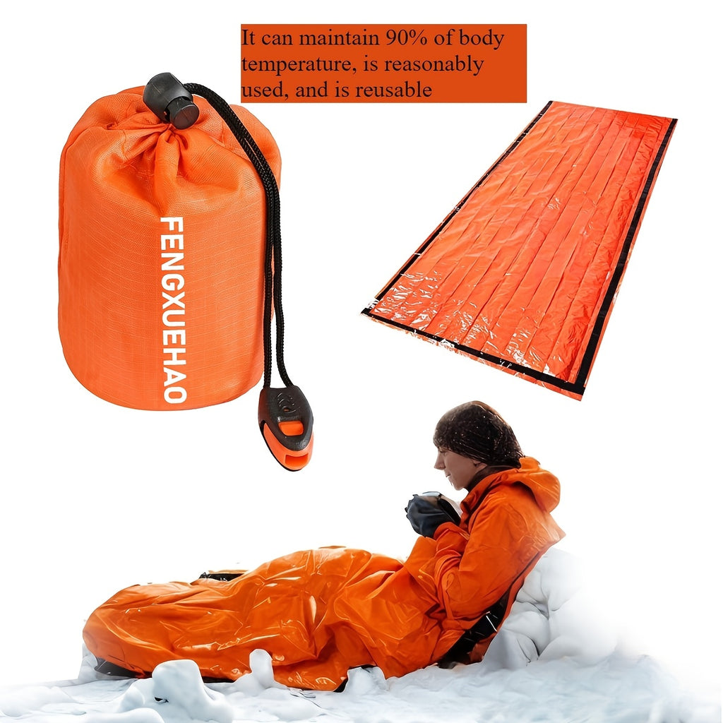 Emergency Sleeping Bag 4-Piece Survival Kit - 2 Mylar Thermal Sleeping Bags + 2 Whistles Lightweight Portable Shelter for Camping, Hiking, Backpacking & Emergency Preparedness