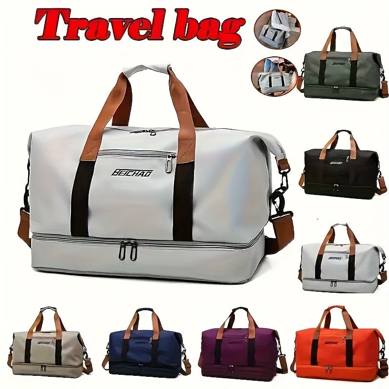Dry Wet Separation Travel Bag for Women – Large Capacity Herringbone Gym Yoga Fitness Bag, Overnight Weekend Tote Handbag for Leisure Outdoor Travel & Sports