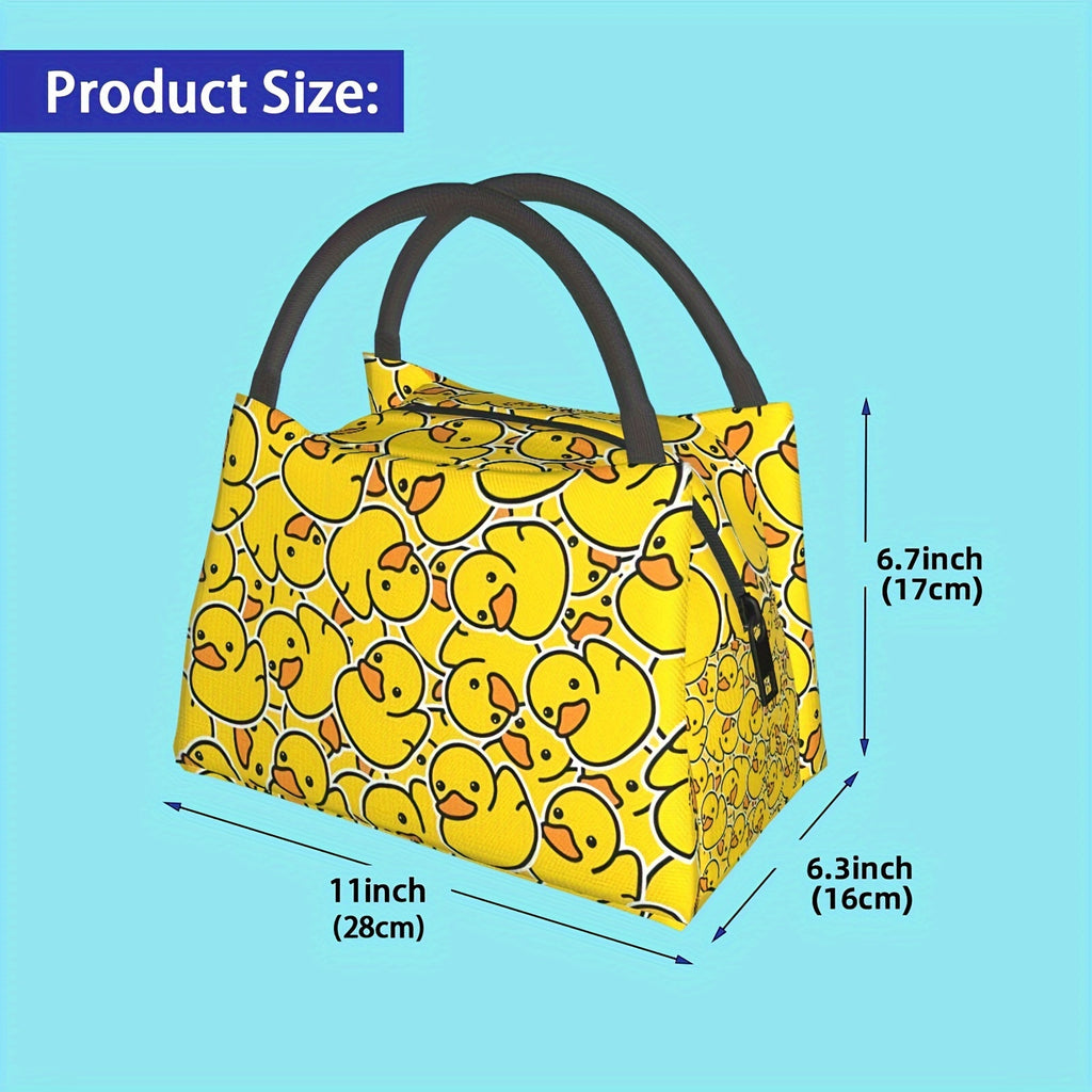 Yellow Duck Insulated Lunch Bag Cooler Tote 11x6.3x6.7 In – Cute Duck Pattern Portable Reusable Thermal Bag for Kids Adults Office Camping Picnic Beach