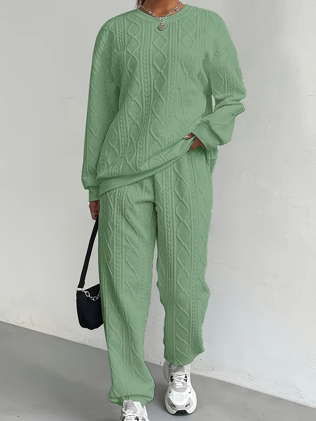 Women's Casual Pullover Two-Piece Set Long Sleeve Top & Jogging Pants – Spring Fall Loungewear S-XXL
