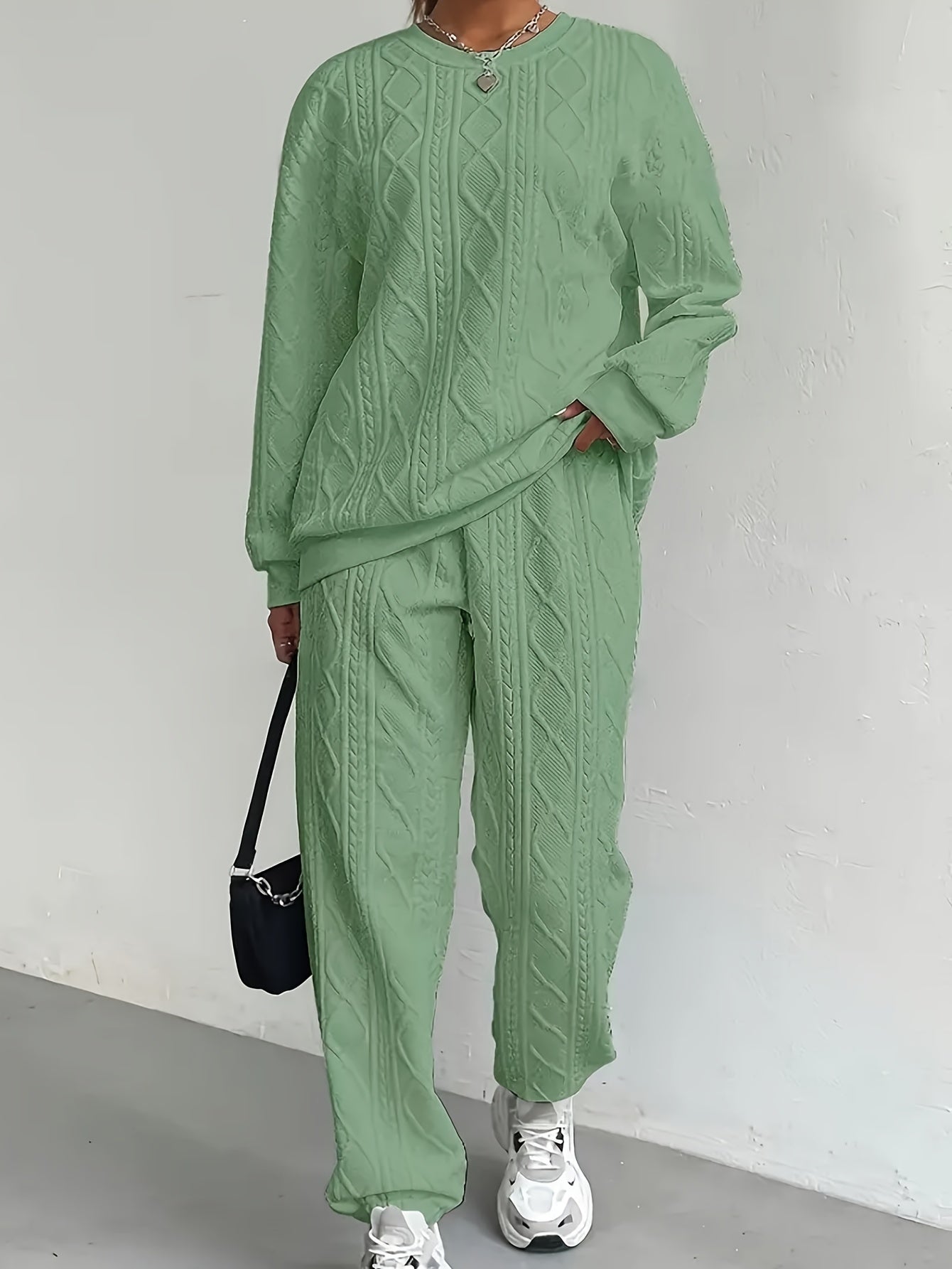 Women's Casual Pullover Two-Piece Set Long Sleeve Top & Jogging Pants – Spring Fall Loungewear S-XXL