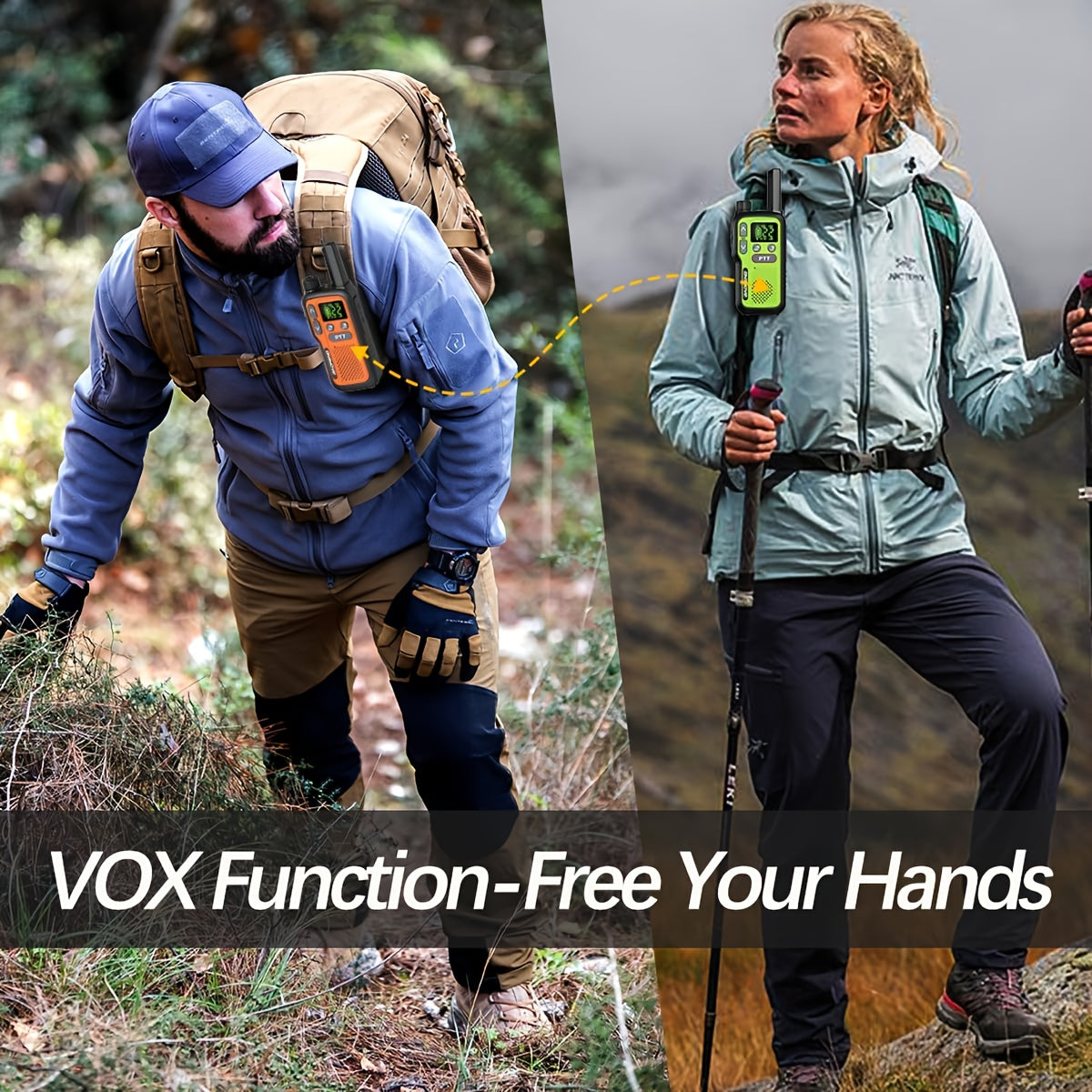 Baofeng Walkie Talkies 2 Pack 22 FRS Channels LCD Display VOX Hands-Free USB-C Rechargeable Built-In Flashlight – Long Range Two Way Radio for Hiking Camping Family Outdoor Adults