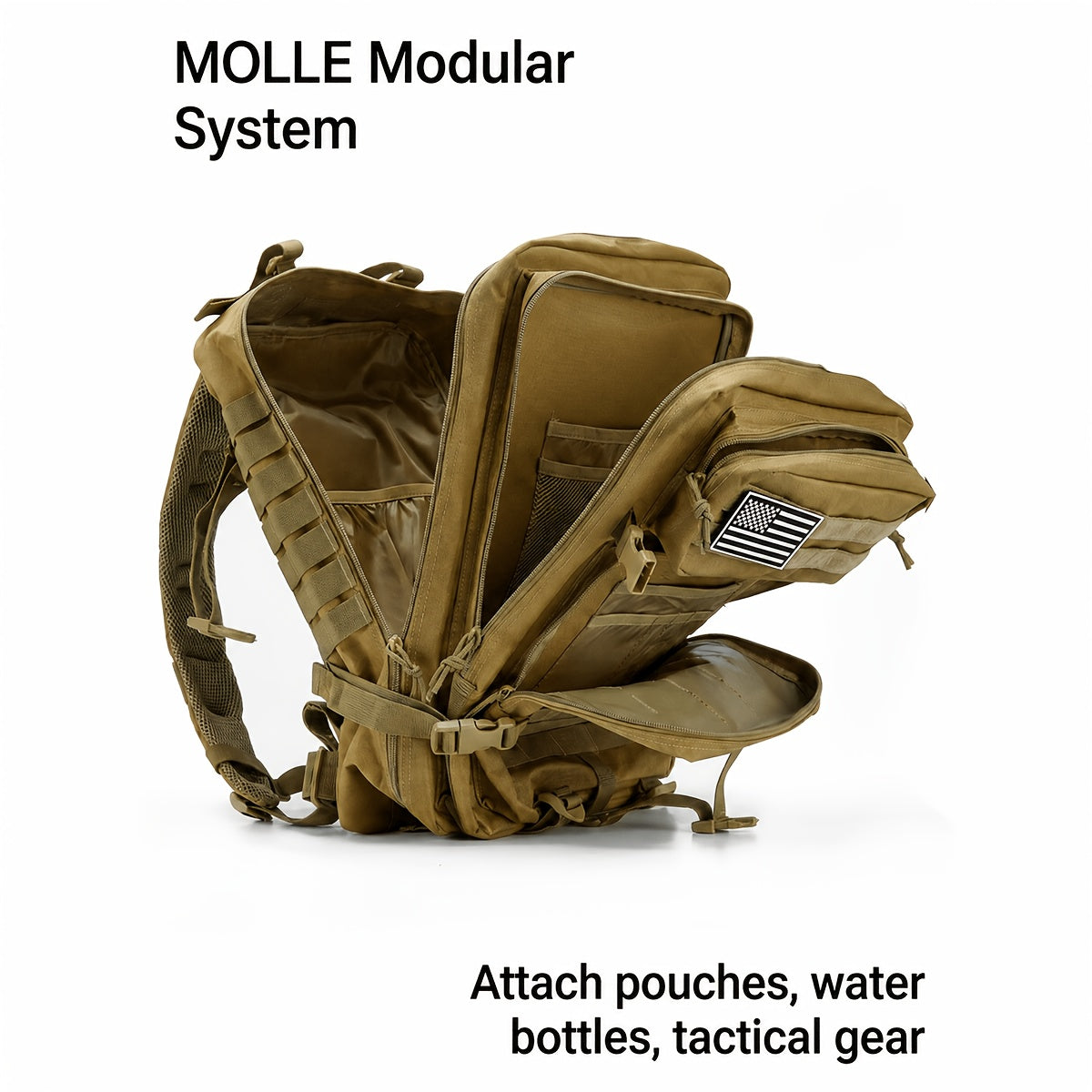 Tactical Backpack 45L MOLLE Rucksack 900D – 17" Laptop Compartment Multi-Pocket Expandable 3-Day Pack for Hiking Camping Traveling – Military Style Daypack Gift for Men Dad