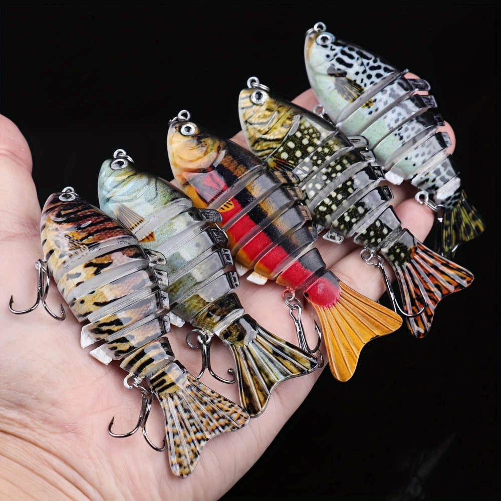 Swimbait Fishing Lures Set 5 Pack – Multi-Jointed Lifelike Hard Bait for Bass, Trout, Pike & Walleye, Freshwater & Saltwater, Treble Hooks Included, Tackle Kit for All Skill Levels