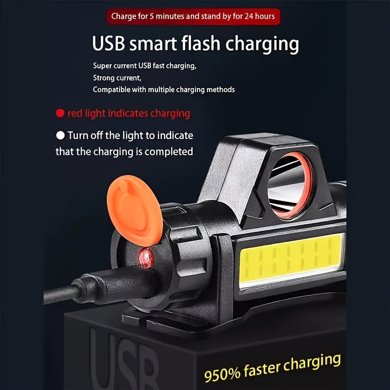COB LED Headlamp 4-Pack Rechargeable USB 500mAh Magnetic Base Super Bright Long Range Hard Hat Clip Hands-Free for Camping Hiking Fishing Cycling Tactical