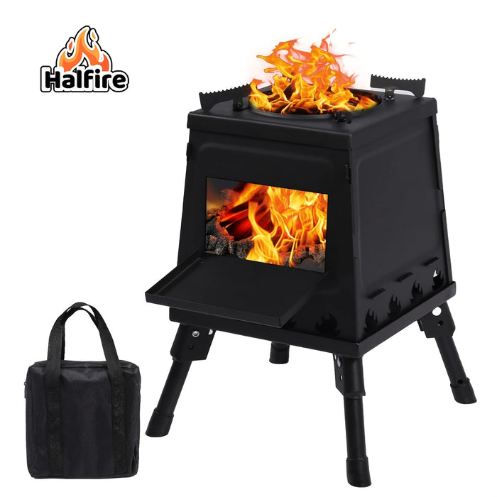 Portable Wood Burning Camp Stove – Heavy-Duty Iron Campfire Stove with Sturdy Legs & Air Vents for Hiking, Backpacking, BBQ, Picnic & Travel, No Electricity Needed