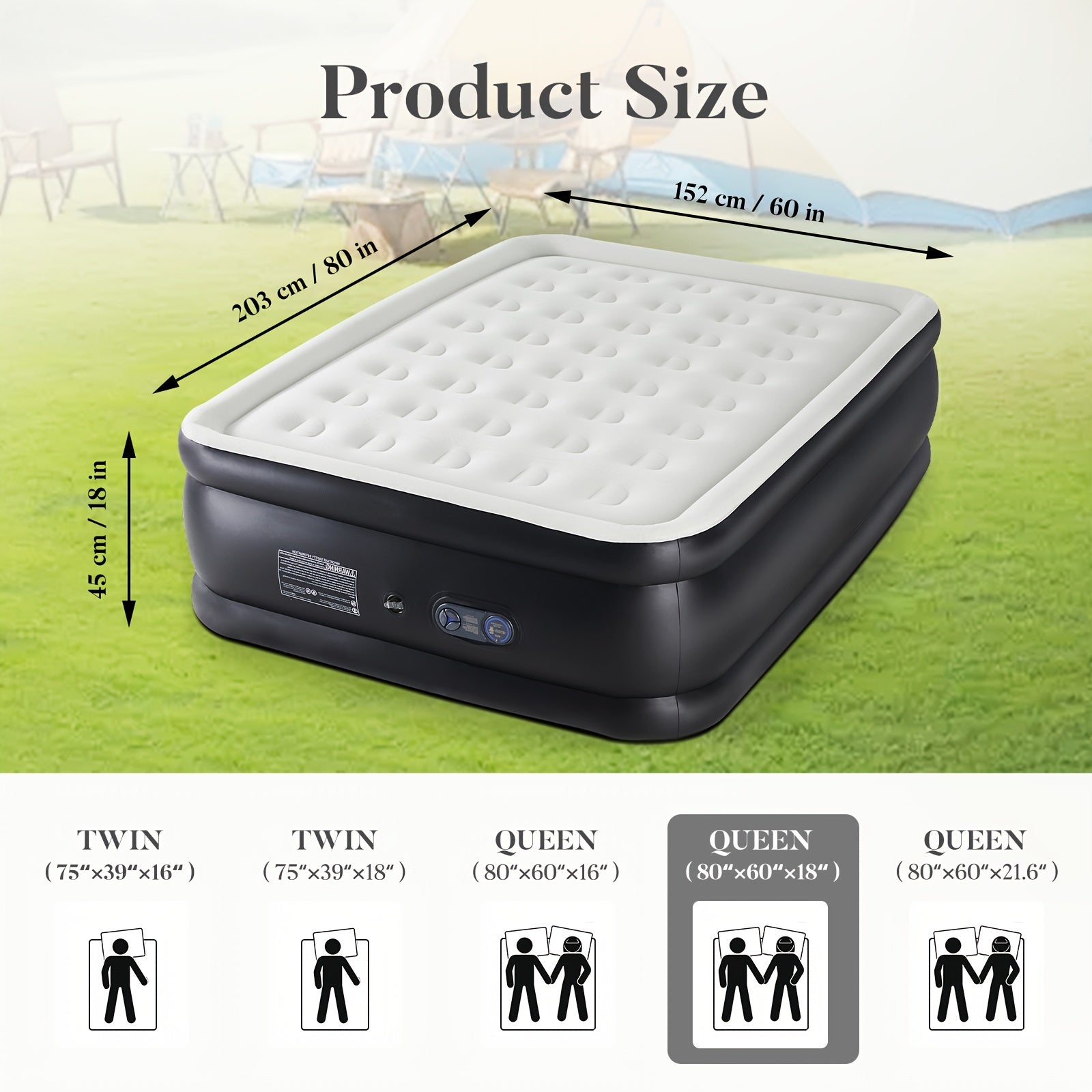 Camping Air Mattress with Pump – Honeycomb Anti-Deformation PVC Inflatable Sleeping Pad, Soft Flocking Top, 2-Person Camp Bed for Backpacking Hiking Outdoor Adventures, Multiple Sizes