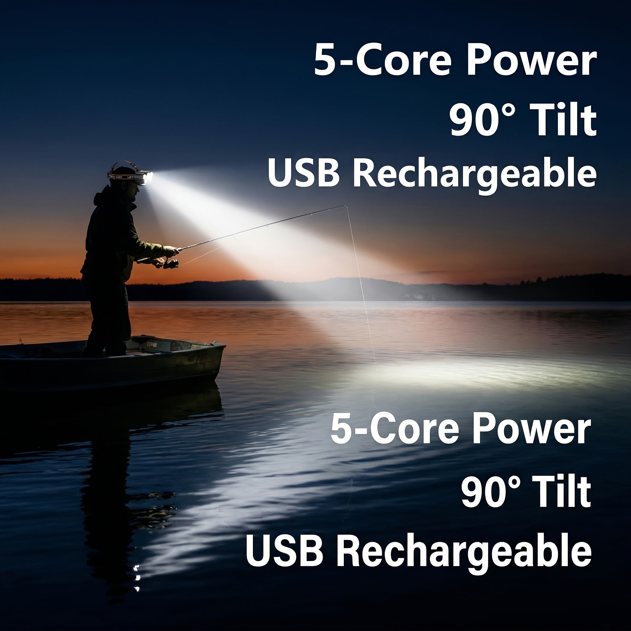 2-Pack USB Rechargeable LED Headlamp 5-LED 4-Mode IP44 Waterproof Hands-Free Head Light for Camping Hiking Night Running Car Repairs Outdoor Work Emergency
