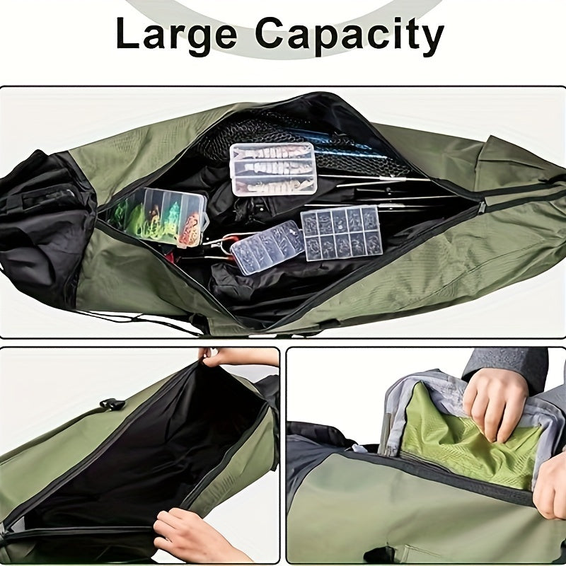 Fishing Rod Bag Large Capacity Foldable Multifunctional Gear Carrier Case with Two Lead Weights Durable Freshwater Saltwater Rod Holder Handbag Fishing Gift
