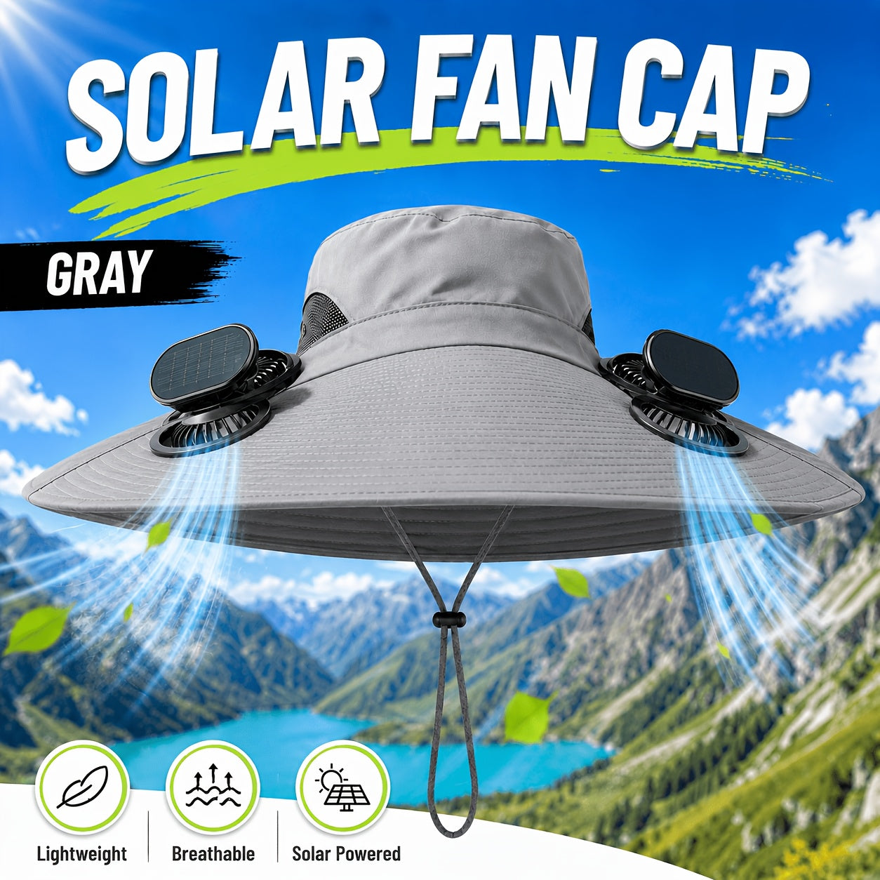 Solar Fan Hat with Dual Cooling Fans Wide Brim Sun Hat for Men Women Adjustable Wind Speed Breathable Outdoor Hat for Farming Gardening Hiking Summer Work