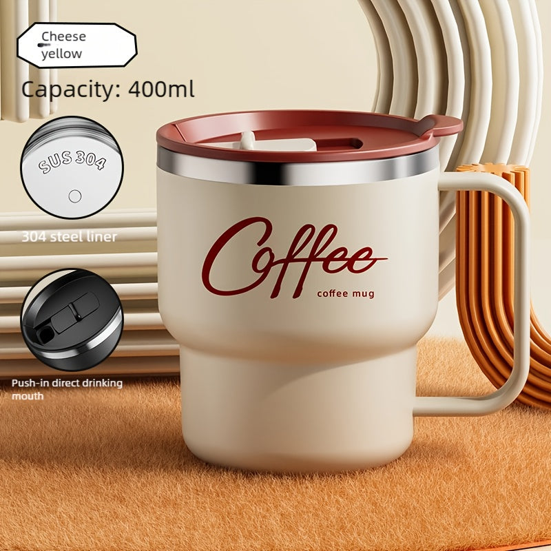 Stainless Steel Insulated Coffee Cup 13.53oz Double Wall Vacuum with Spill-Proof Lid - Wide Mouth Travel Mug with Ergonomic Handle for Hot Cold Drinks - Office Travel Home Gift Red Black White Yellow