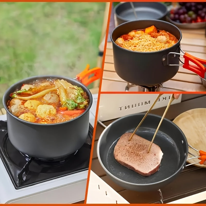 Camping Cookware Set Aluminum Alloy Folding Portable Cooking Kit for 2-3 People with Kettle Stackable Foldable Pots Pans for Outdoor Camping Hiking Backpacking Picnic