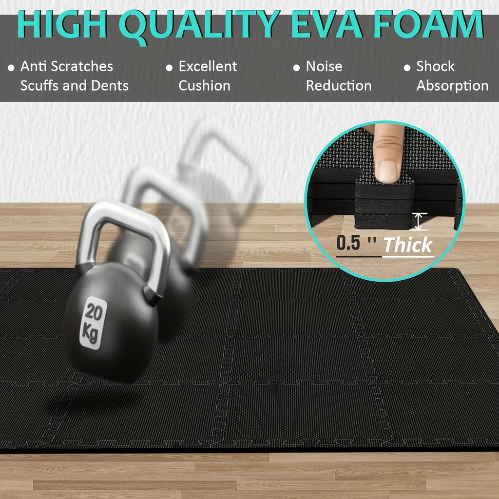 EVA Foam Interlocking Floor Mats for Home Gym 12.2"x12.2" Puzzle Tiles Exercise Flooring Fitness Mat Shock Absorbing Non-Slip Workout Mat for Gym Equipment