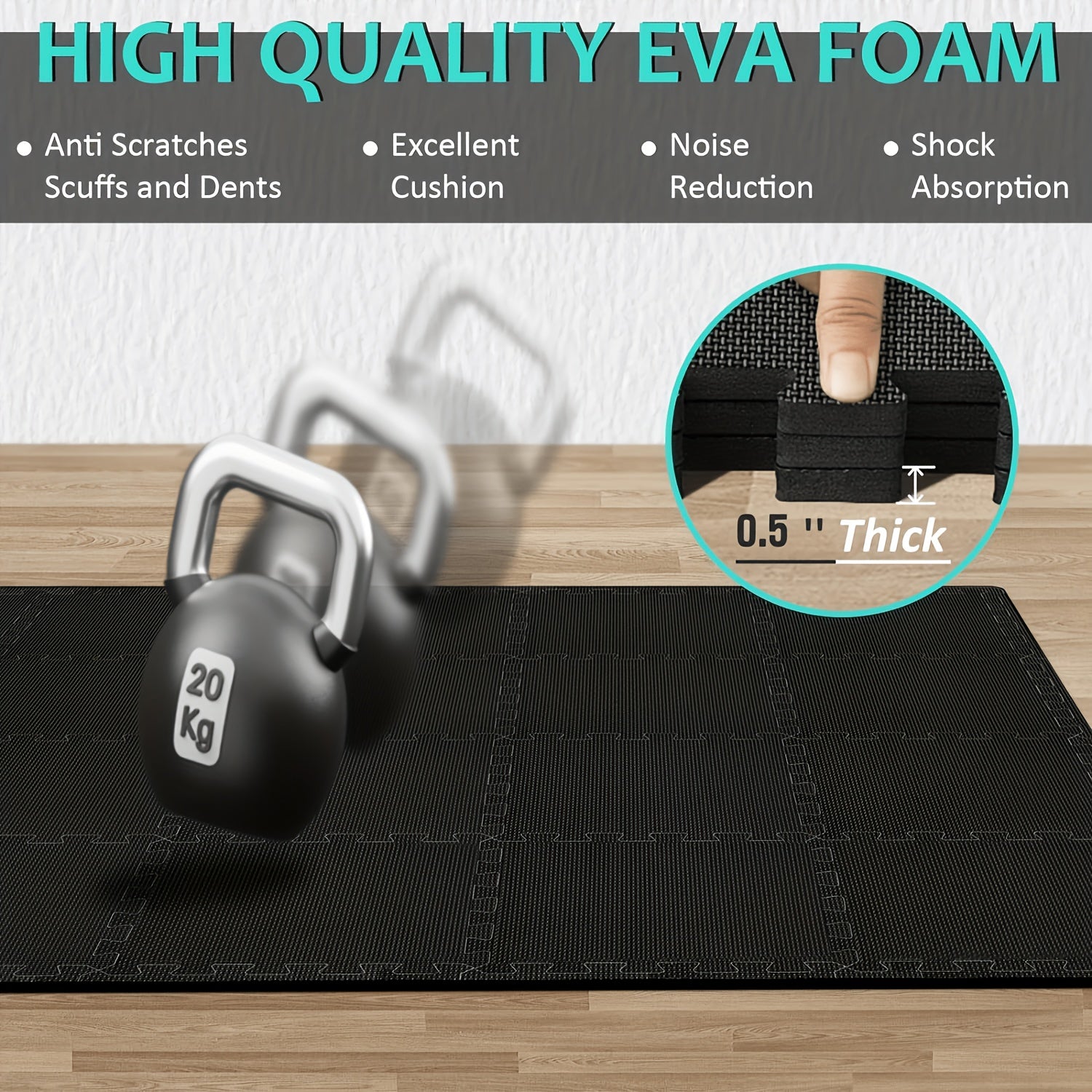 EVA Foam Interlocking Floor Mats for Home Gym 12.2"x12.2" Puzzle Tiles Exercise Flooring Fitness Mat Shock Absorbing Non-Slip Workout Mat for Gym Equipment