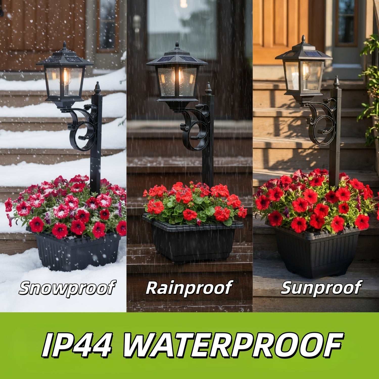 Solar Flower Pot Lamp Post Light Outdoor 2-in-1 – Glass Lampshade & Bulb, IP44 Waterproof, Wall Mount or Floor Standing, Decorative Garden Patio Lawn Front Door Light (1 or 2 Pack)