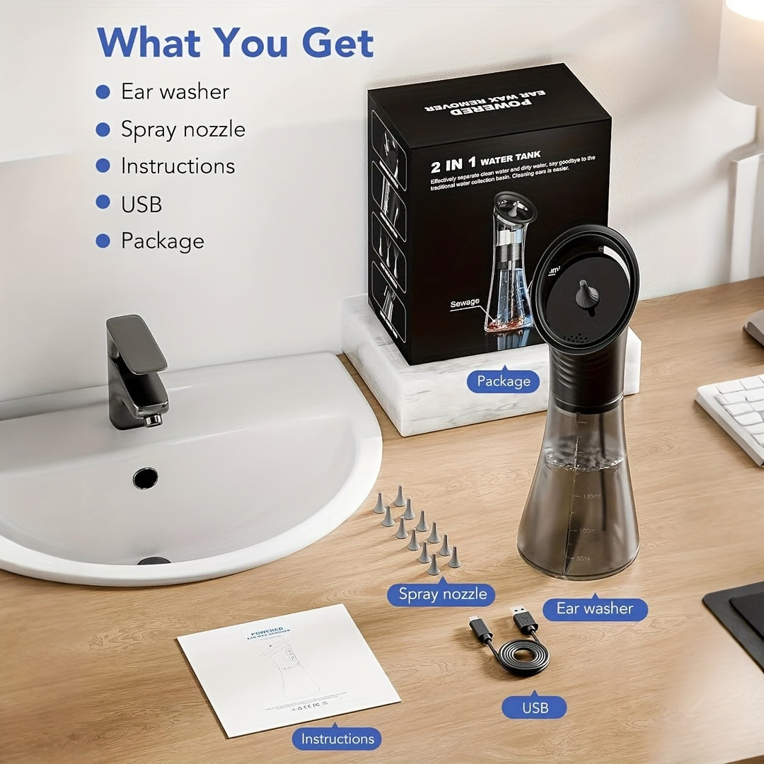 Electric Ear Wax Removal Kit – 3-Speed Hydraulic Ear Cleaner with Irrigation Flushing System & Wastewater Recovery, USB Rechargeable, Adults Home Use