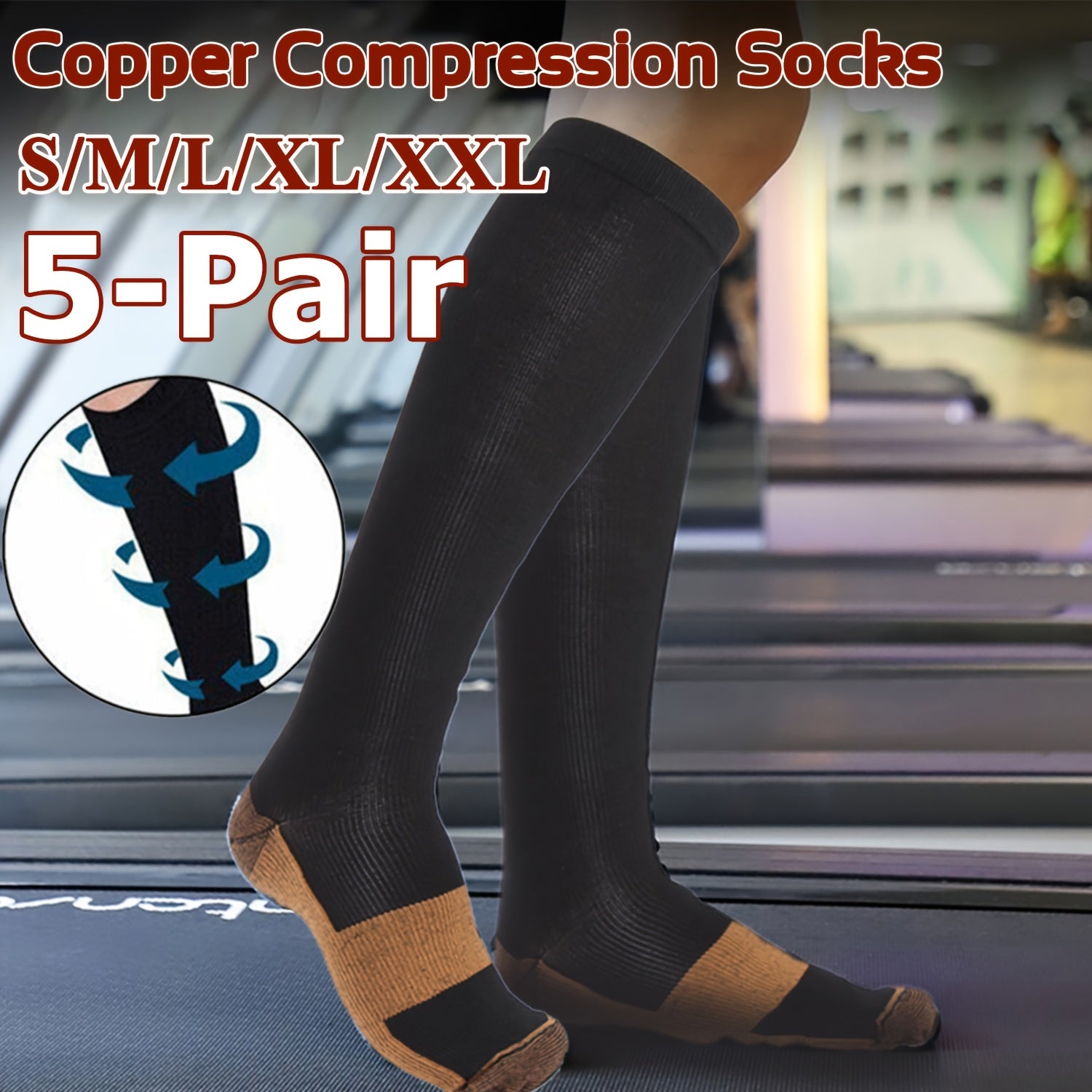 Compression Sport Socks 5 Pairs Unisex Nylon Elastic Enhanced Endurance for Running Cycling Hiking Training All-Day Athletics M-XXL