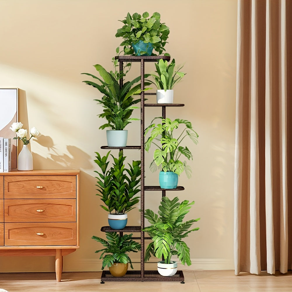 Metal Plant Stand Multi-Tier Indoor Outdoor – 5, 6 or 7 Pot Flower Rack for Living Room, Balcony & Corner Display, Anti-Rust Finish, Dark Grey Bronze Green White