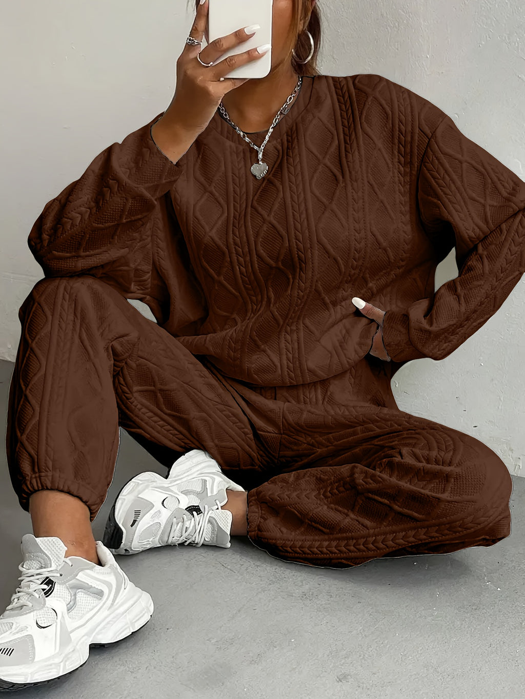 Women's Casual Pullover Two-Piece Set Long Sleeve Top & Jogging Pants – Spring Fall Loungewear S-XXL