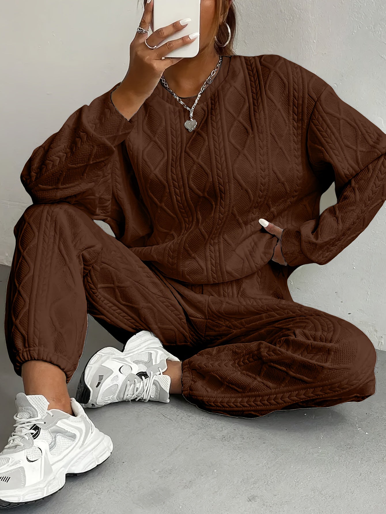 Women's Casual Pullover Two-Piece Set Long Sleeve Top & Jogging Pants – Spring Fall Loungewear S-XXL