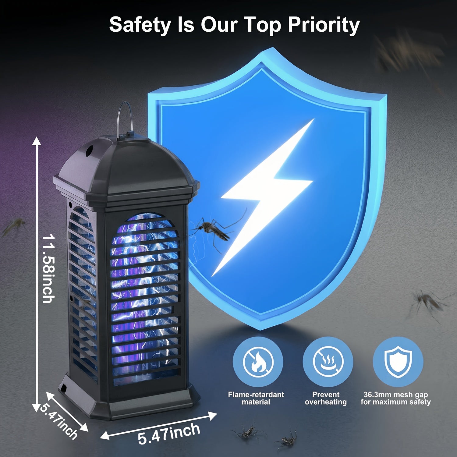 Bug Zapper Electric Mosquito Zapper Fly Killer Metal Mesh Indoor Insect Trap Lamp for Home Kitchen Bedroom Family Gift