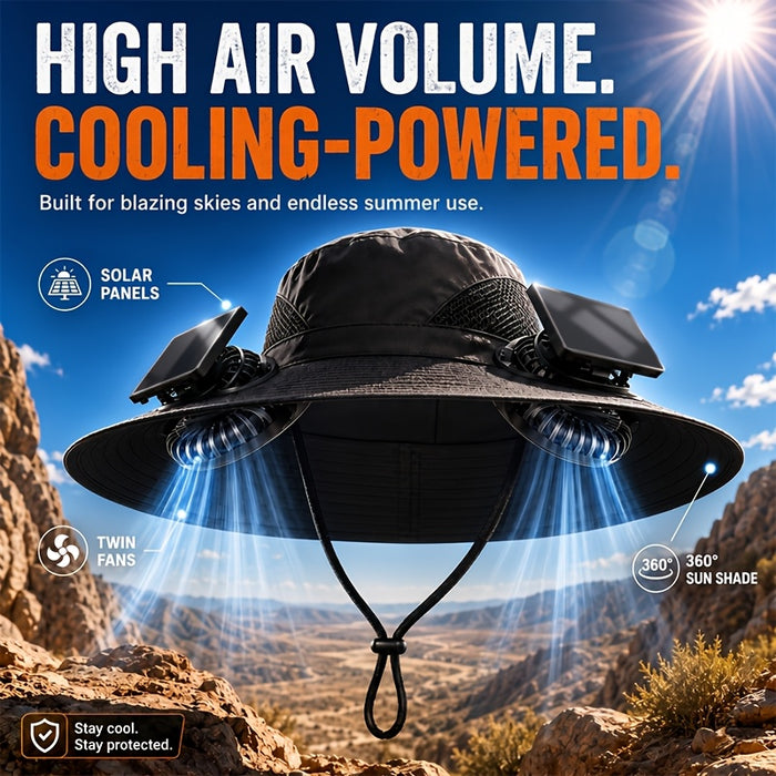 Solar Fan Hat with 2 Built-In Fans – Breathable Wide Brim Sun Hat for Men & Women | Adjustable Wind Speed & Strap for Gardening, Travel, Hiking & Summer Outdoor Activities