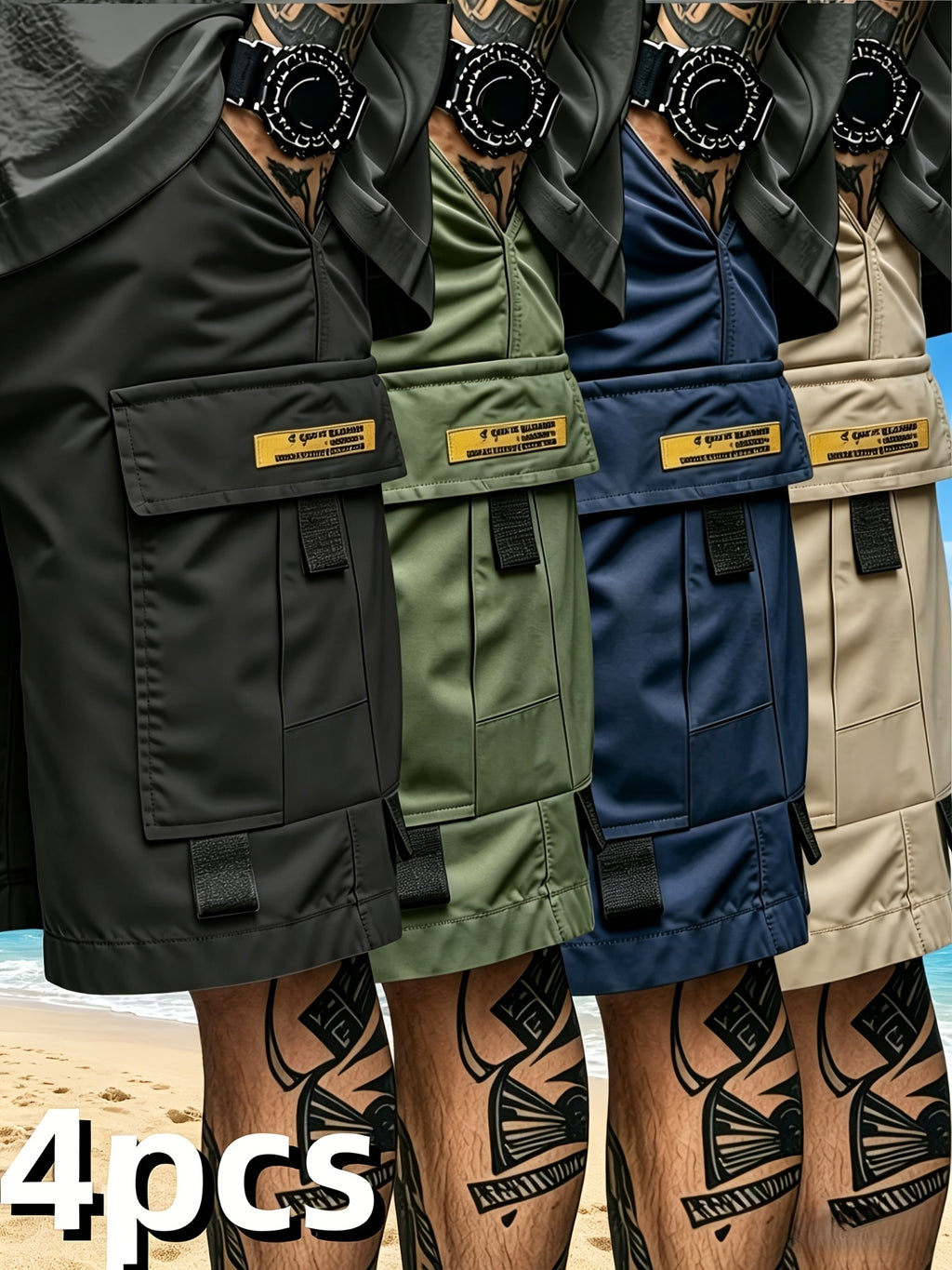 Men's Cargo Shorts 4-Pack Quick Dry Multi-Pocket Elastic Drawstring Waist Loose Fit – Athletic Shorts for Gym Fitness Golf Hiking Outdoor S-XXXL