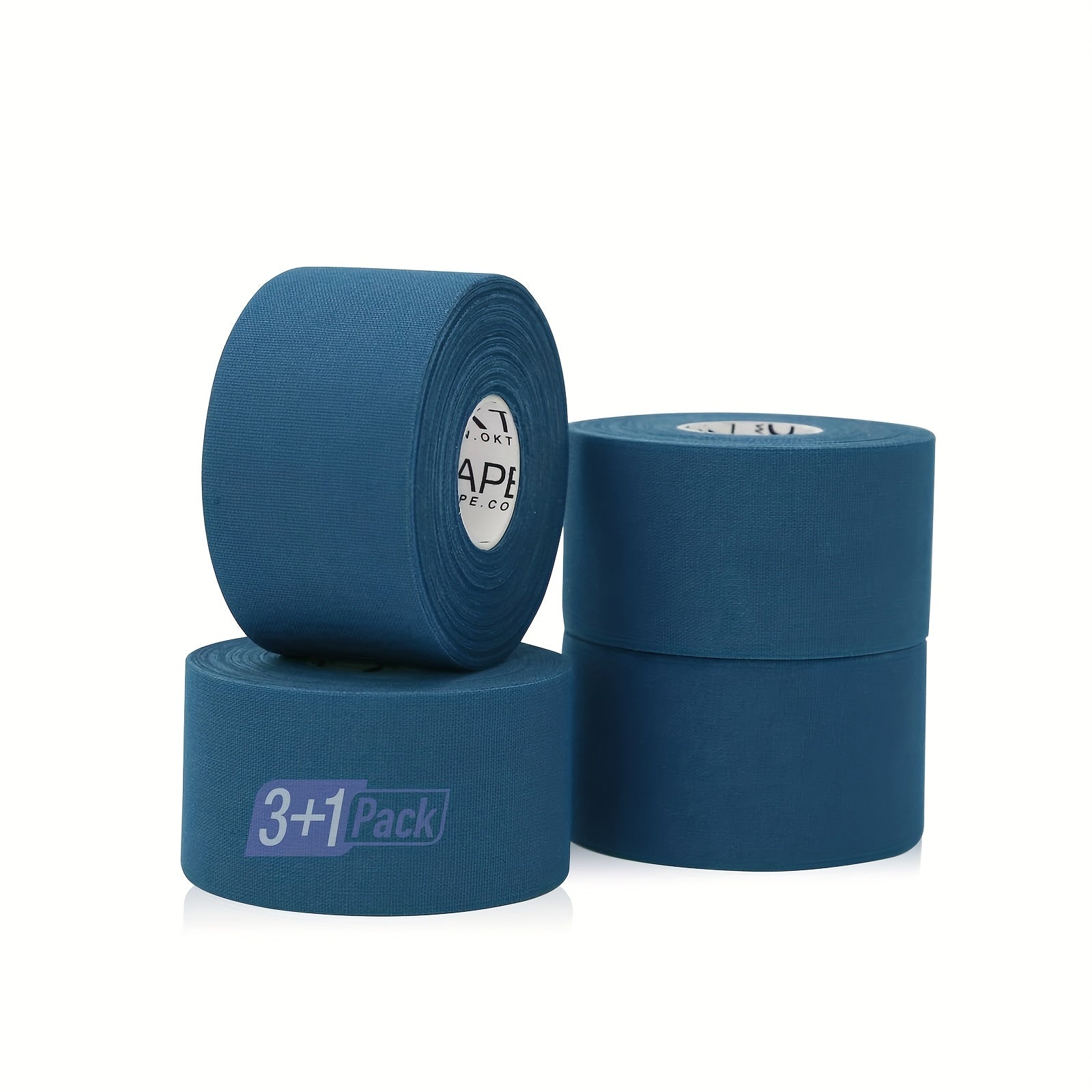 Athletic Sports Tape 4 Rolls 45ft Each – High-Adhesion Finger Ankle Wrist Joint Support Tape for Athletes Trainers Baseball Bat Grip Hockey Stick Wrap Basketball Football Volleyball Martial Arts Gym Weightlifting Black White Dark Blue